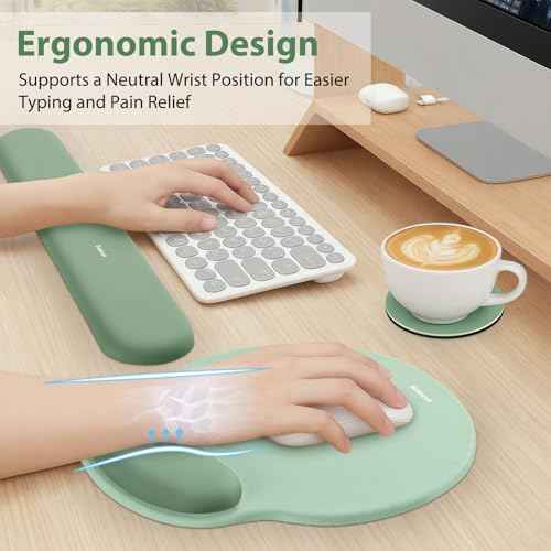 Mouse Pad and Keyboard Wrist Rest, 3-in-1 Gel Memory Foam Ergonomic Mouse Pad with Wrist Rest Set, Gaming Mousepad Arm Cushion Support for Computer Office Desk Accessories Cute Setup,Green
