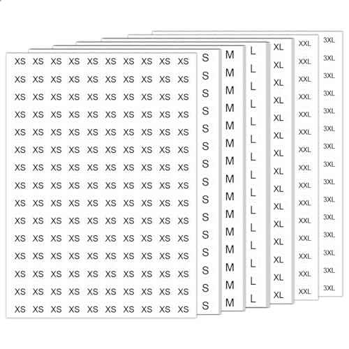4200 Pcs Size Stickers for Clothing XS-XXXL, Wmiwulien 1/2" 28 Sheets Self Adhesive Labels, Round Black Apparel Size Label Stickers for T-Shirts Trousers Skirt Retail Home