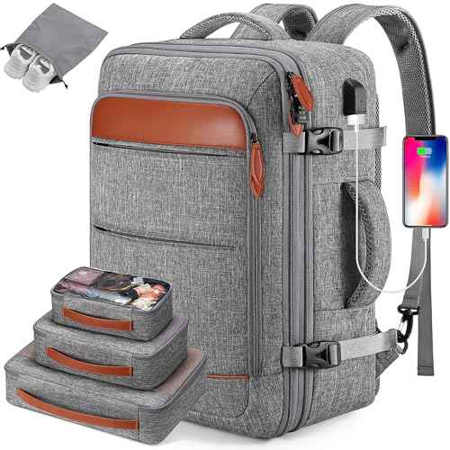 Bagsure Travel Backpack Carry On Backpack 42L Flight Approved, Expandable Laptop Backpack with Packing Cubes & Shoe Pocket, Water Resistant Luggage Backpack for Men Women, TSA Approved, Large Backpack