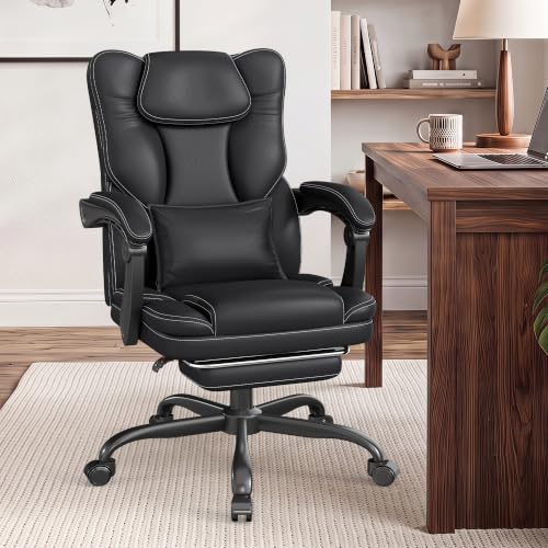 Ergonomic Executive Office Chair with Foot Rest – Headrestless, Black