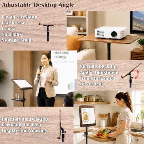 Vexong Podium Stand with Adjustable Height, 19.7–67in, Tilting Desk, 2 Storage Trays, Microphone Holder