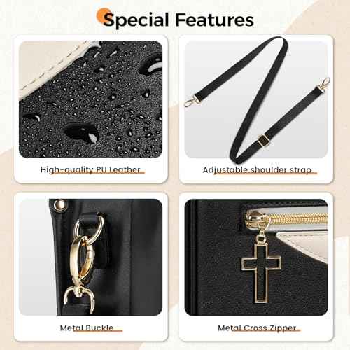 Ytonet Bible Bags for Women - Premium PU Leather Bible Tote Bag with Zippered Bible Cover Case, Elegant Church Bag with Cross Zipper Design for Bible Study Supplies, Christian Christmas Gift, Black
