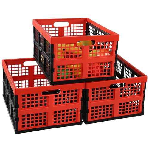 Gloreen 3 Packs 35 Quart Folding Crate Basket, Collapsible Storage Milk Crates