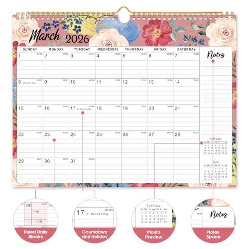 2026 Calendar, 18-Month Wall Calendar from Jan 2026 to Jun 2027, 11.5" x 14.7", Spiral Binding Hanging Monthly Calendar with Twin-Wire Binding, Perfect for Home or Office - Botanic Whimsy