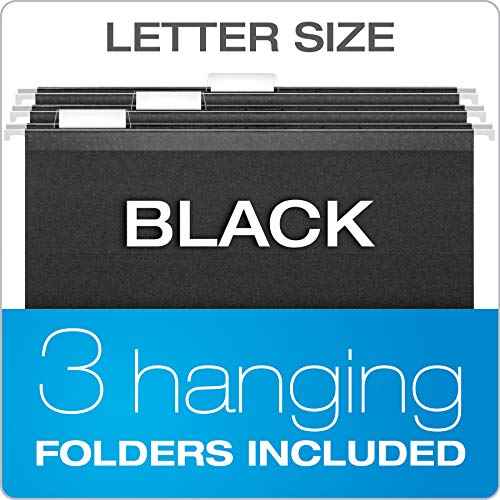 Pendaflex Portable File Box with File Rails, Hinged Lid with Double Latch Closure, Granite, 3 Black Letter Size Hanging Folders Included (41747AMZ)