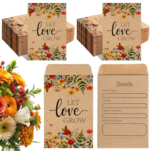Wedding Seed Packets 100 Pcs Self-Adhesive Wildflower Envelopes - Let Love Grow