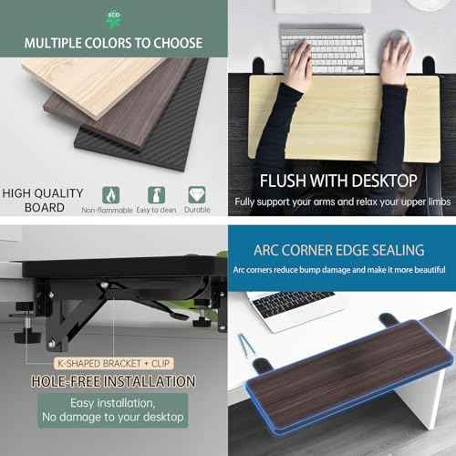 Ergonomics Desk Extender Tray, 25.2x9.5" Punch-Free Clamp on, Foldable Keyboard Drawer Tray, Table Mount Arm Wrist Rest Shelf, Computer Elbow Arm Support