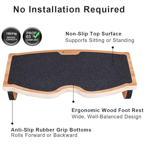 StrongTek Under Desk Footrest, Wooden Rocking Foot Rest (18W x 11L), 350lbs Capacity, Non-Slip