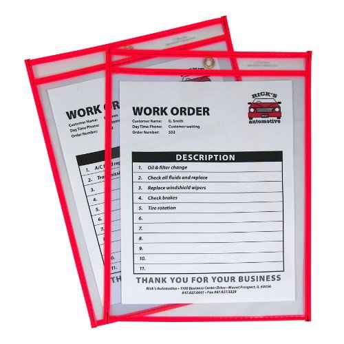 C-Line Neon Stitched Shop Ticket Holders, Red, Both Sides Clear, 9 x 12 Inches, 15 per Box (43914)