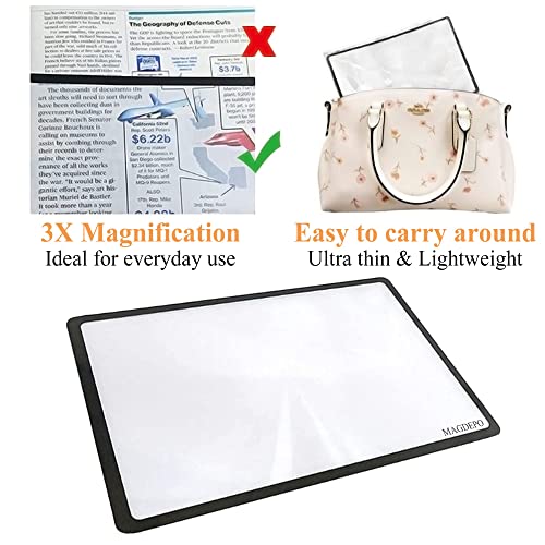2pcs Magnifying Sheet 3X Lightweight Flat Optical Plastic Fresnel Lens for Reading, Maps & Small Prints