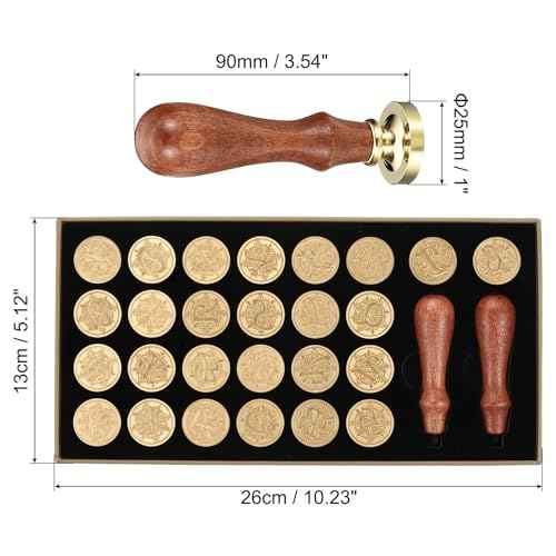 PATIKIL Alphabet Wax Seal Stamp Kit, 26 Letters A-Z Sealing Wax Stamp with 2pcs Wooden Handles, Gift Box Letter Initial Brass Head Vintage, Style 2