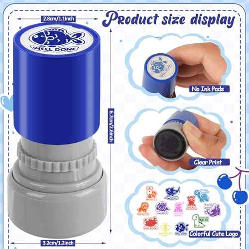 LOTMER 12 Pcs Teacher Stamps for Classroom, Self-Inking Rubber Colorful Stamps Classroom Rubber Stamp for Grading Homework Test Motivation Students Supplies