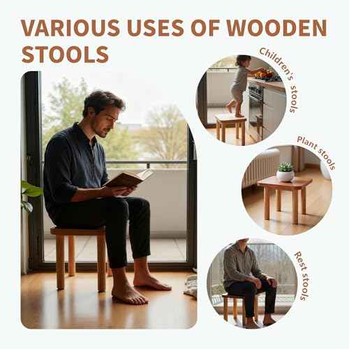 Wooden Step Stools Small Wooden Stool for Kids Non-Slip Stool for Adult Wood Footstool for Bedroom, Bathroom