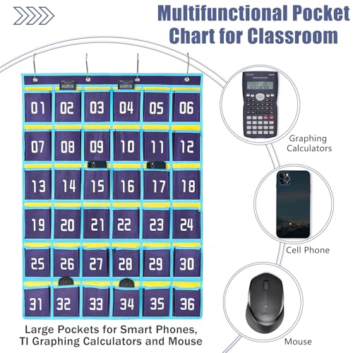 Loghot 36 Pockets Classroom Cell Phone & Calculator Organizer - Blue