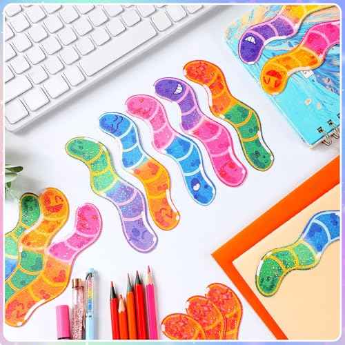 100 Pcs Worm Bookmarks Bulk for Kids Cute Holographic Glitter Gummy Worm Fun Bookmarks for Book Lovers Adults Teacher Funny Reading Gifts Bookish Party Favors