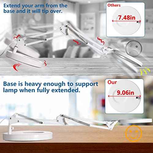 HITTI 10X Magnifying Glass with Light, 1,800 Lumens Stepless Dimmable, 3 Color Modes, 4.2¡È Real Glass Lens LED Magnifying Desk Lamp & Clamp, Magnifier Light and Stand for Crafts Close Work-White