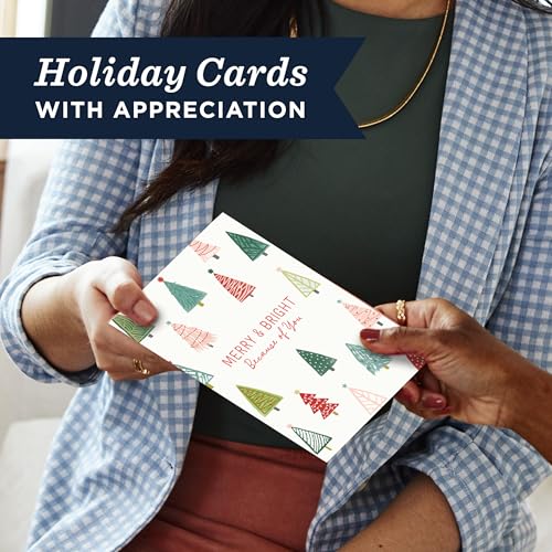 Hallmark Business Bulk 25 Pack Christmas Cards for Employees & Staff (Merry & Bright Colorful Trees), 5 x 7 Cards, Message Inside, Envelopes Included