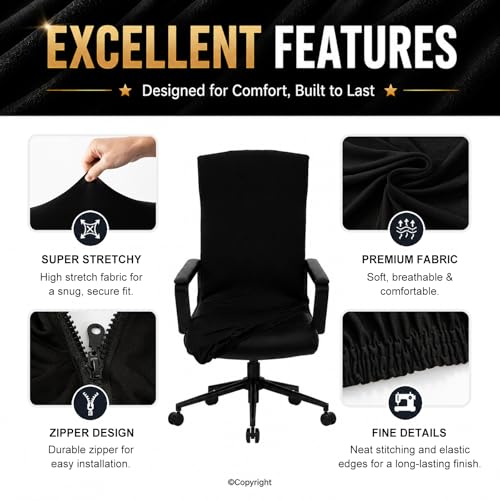 Black Large Water-Resistant Office Chair Cover with Zipper - Washable & Dustproof by DIVA EN CAMINO DEC