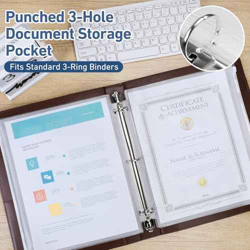 Antner 48 Pack Letter Size Binder Pockets for 3-Ring Binder Zipper Pouch Waterproof PVC Document Organizer 3-Hole Loose Leaf Folders File Sleeves Storage Bags Side Loading for Business Office Supplies
