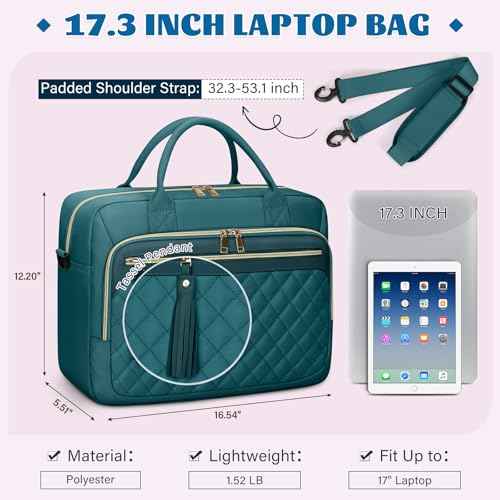 RAINSMORE Laptop Bag 17.3 Inch Briefcase for Women Waterproof Computer Messenger Shoulder Bags Large Laptop Case for Work Business Office Travel College, Dark Green