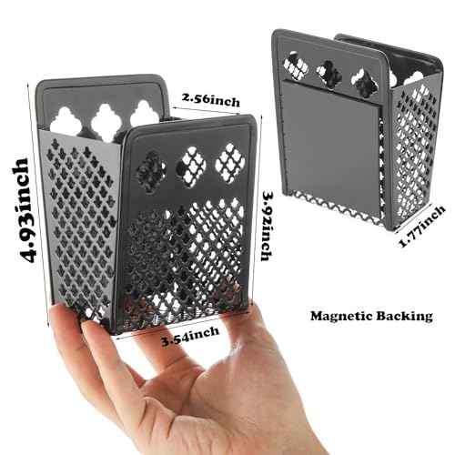 Magnetic Pen Holder, Mesh Metal Strong Magnet Dry Erase Marker Holder Pencil Organizer Small Items Basket for Refrigerator, Whiteboard, Locker Accessories-Black
