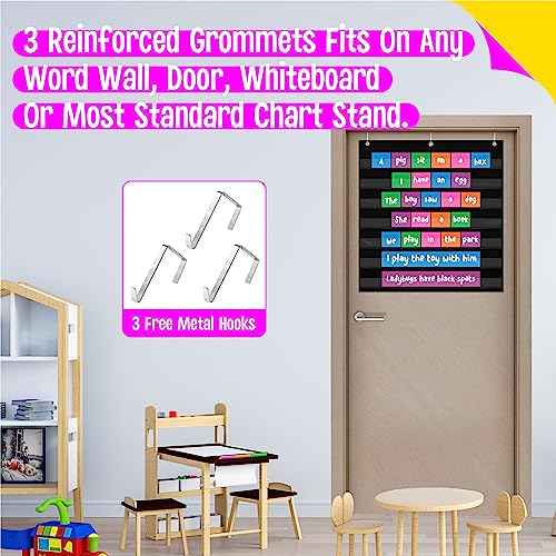 Daily Schedule Pocket Chart, Class Schedule with 7 Clear Pockets Plus 3 Over Door Hangers for Classroom Home School Schedule Organization & Time Management-Fits 3.5¡± Sentence Strips & Word Cards