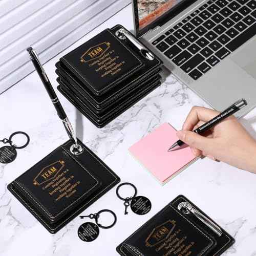 12 Set Employee Appreciation Gifts Bulk Inspirational Gifts Team Gift Bag PU Leather Notepad Holder with Pen Holder Team Keychain Ballpoint Pen Bulk Gifts for Colleagues Employees(Team)
