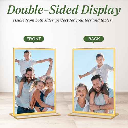 12 Pack Gold Acrylic Sign Holders 8.5x11 Inch, Double Sided Clear Acrylic Frames for Menu Displays, Wedding Table Numbers, Event Signage, Restaurant Posters and Office Document Holders