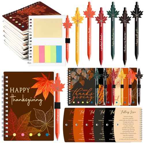 24 Sets Fall Thanksgiving Gifts Autumn Notebook and Fall Ballpoint Pens Set Maple Leaf Notebook Friendsgiving Autumn Gifts Bulk for Student Classroom Office Harvest Party Favor