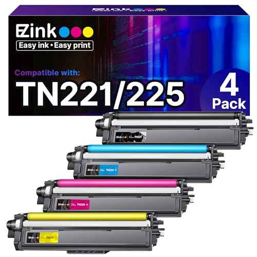 E-Z Ink Compatible Toner Cartridge Replacement for Brother TN221 TN225 Toner to Use with MFC-9130CW HL-3170CDW HL-3180CDW MFC-9340CDW MFC-9330CDW (1 Black 1 Cyan 1 Magenta 1 Yellow,4 Pack)