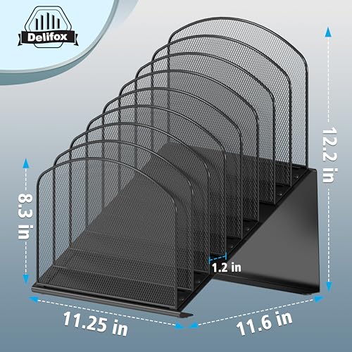 Delifox Inclined Desk File Organizer 8-Section Black - Office Storage