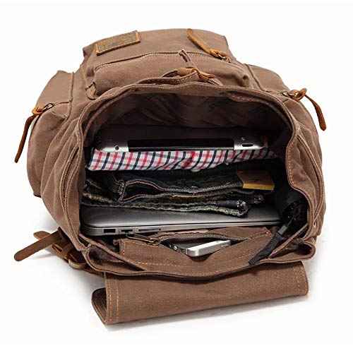 koolehaoda Vintage Canvas Backpack Rucksack Unisex Casual Backpack for 12-17" Laptop Backpack Travel Camping Hiking Bag (L-Coffee)