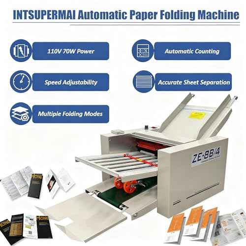INTSUPERMAI 110V Automatic Paper Folding Machine, 4 Folding Plates, Multiple Folding Forms, Max Speed 262ft/min, Z Fold Paper Folding Machine for Manuals Document Business Letters