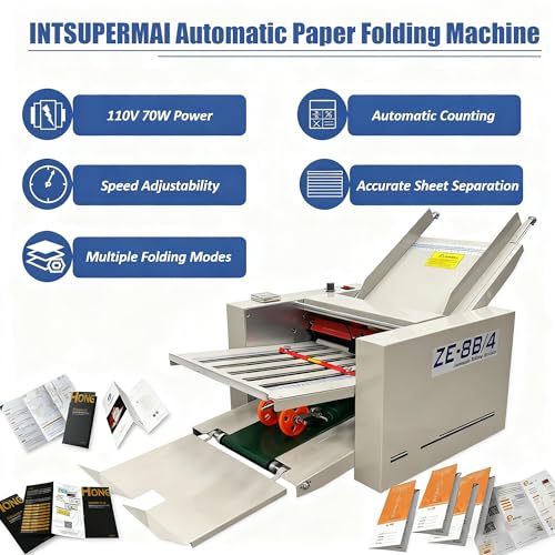INTSUPERMAI 110V Automatic Paper Folding Machine with 4 Adjustable Folding Plates