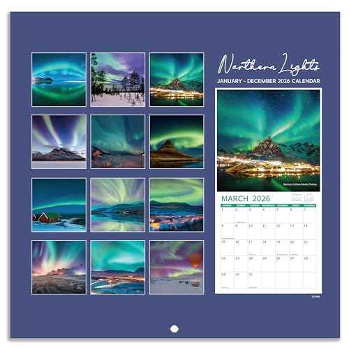 2026 Wall Calendar - Calendar 2026, Northern lights Calendar, January 2026 - December 2026, 12" x 24" (Open), 12 Months Wall Calendar 2026 with Hanging Holes, Large Blocks