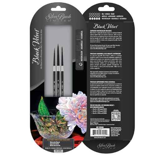 Silver Brush Limited WC-3204s Black Velvet Watercolor Round Set, Set of 3, Sizes 0, 2, and 4 Round Paintbrushes, Short Handle