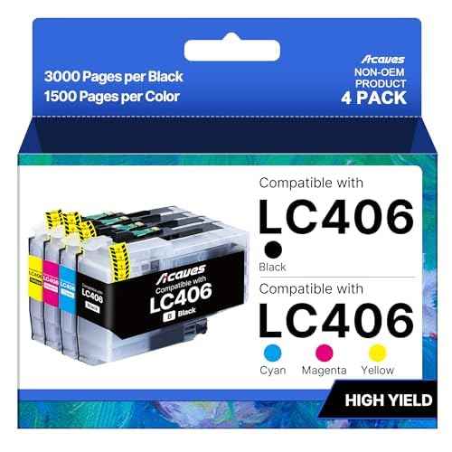 LC406 Ink Cartridges for Brother Printer LC406XL Compatible for Brother LC406 Ink Cartridges MFC-J4335DW MFC-J4535DW MFC-J5855DW MFC-J6555DW Printer (Black, Cyan, Yellow, Mengaten, 4 Pack)