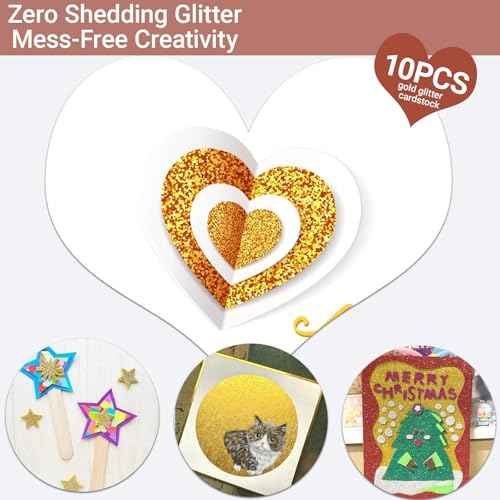 10 Sheets Gold Glitter Cardstock 250GSM/92lb No Shedding Sparkle Paper for DIY Crafts, Invitations & Cricut Cutting | Printer-Friendly A4 Size (7.87x11.8) for Scrapbooking & Gift Boxes