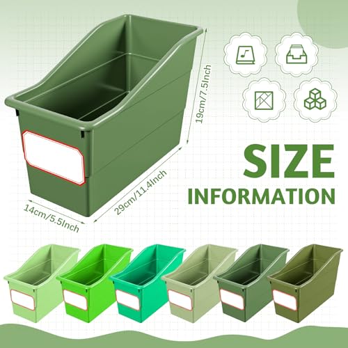 12-Pack Plastic Book Bins with Labels for Classroom & Office Storage