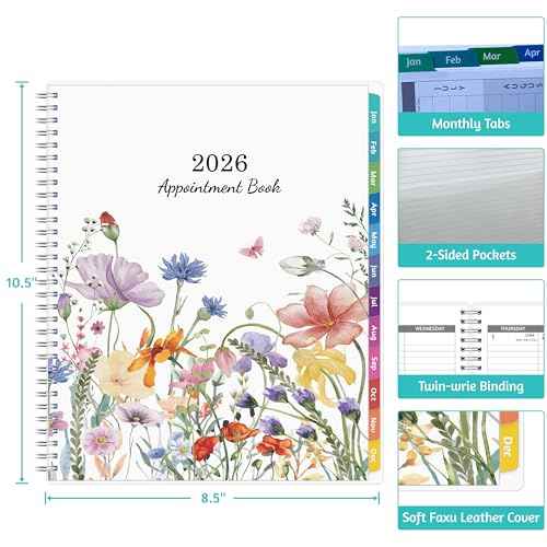 2026 Appointment Book - January - December 2026, Appointment Planner with Weekly £¦ Monthly Spread, 8.5'' x 10.5'', Large, 15 Minute Increments, 2026 Daily Planner with Pockets, Tabs, Flexible Cover