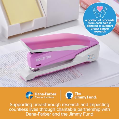 Pink PaperPro One-Finger 3-in-1 Stapler for Up to 25 Sheets, Easy Jam-Free
