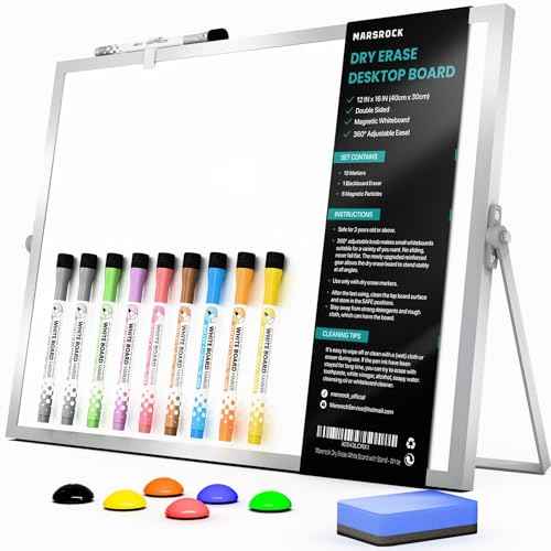 Dry Erase White Board with Stand,Double-Sided Whiteboard 16"x12", 10 Markers,6 Magnets, 1 Eraser,Portable Desktop Whiteboard for Planning,Colorful Weekly Schedule Board for School for Home