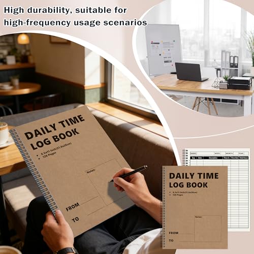 3 Pack Daily Time Sheet Log Book 8.5x11 Office Work Hours Tracking Spiral