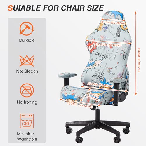 Computer Office Chair Cover,Gaming Chair Slipcovers Strentch Computer Desk Chair Covers with Armrest Covers, Rotating Armchair Protector Covers,Lettering
