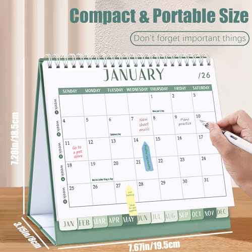 GuassLee Desk Calendar 2026, 2026 12 Months Flip Desktop Calendar Planner Small Runs From Jan 2026 to Dec 2026 with To-Do List & Notes For Home School Office Organizing, 7.5" x 6.8", Green White