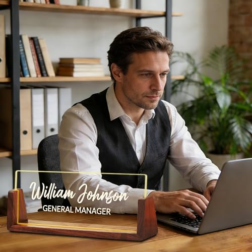 Custom Name Plate for Desk - Classic Acrylic Office Accessories with LED Base