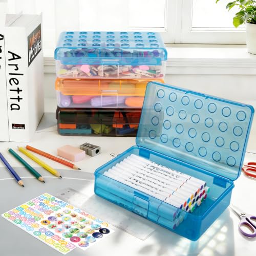 Blue Plastic Clear Hard Polka Dot Pencil Box Case - Cute Stationery Organizer