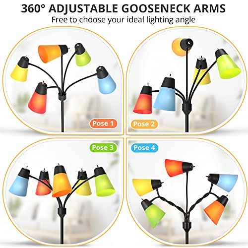 FOLKSMATE LED Floor Lamp, Medusa Multi Head Modern Tall, Rustic Adjustable Gooseneck Reading Standing Light for Living/Kids Room, Bedroom, Black