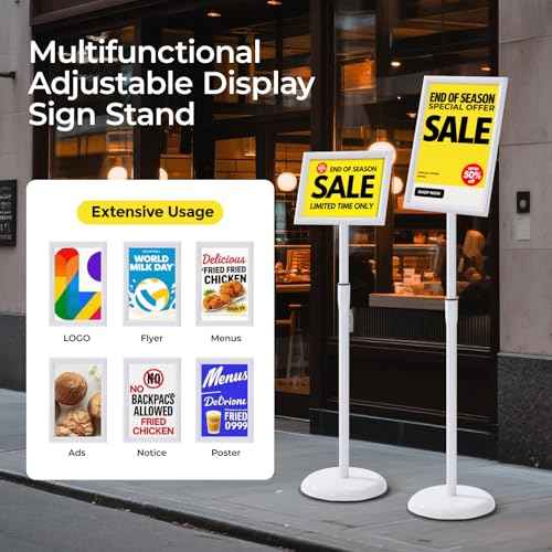 sign holder stand, floor standing sign poster stand for display, heavy duty pedestal signage stand for diplay menu advertising (White, 8.5¡¿11)