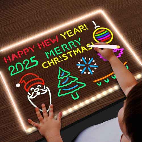 Led Note Board with 7 Color Markers, 13.7"X10" Acrylic Dry Erase Led Drawing Board with Stand Gifts for Halloween, Christmas, New Year, Birthdays, Weddings